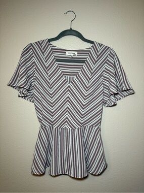 Monteau Lavender and White Striped Peplum Top